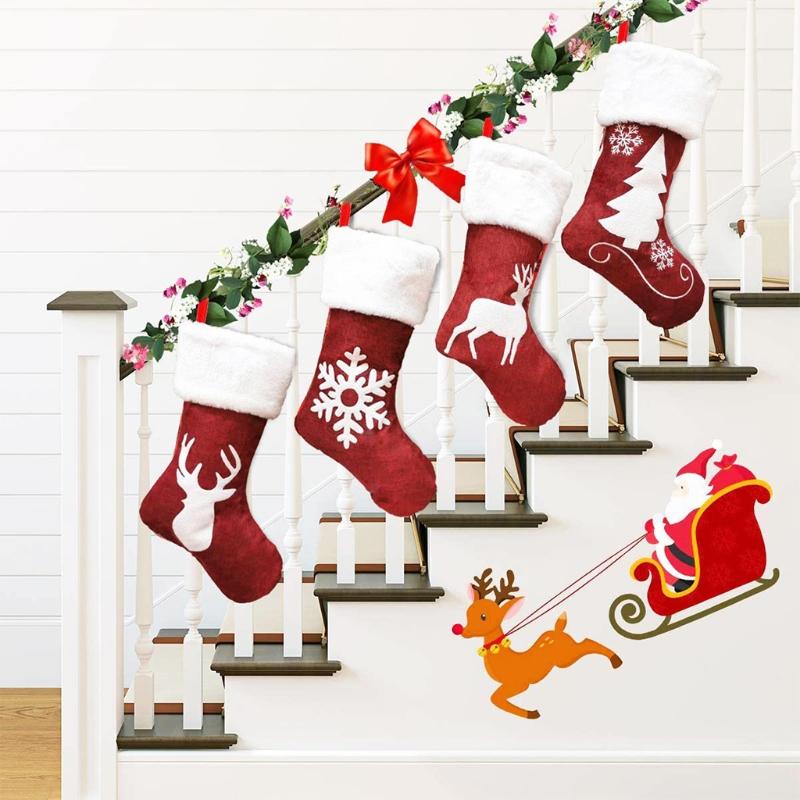Christmas Stockings Hanging Socks Snowflake Elk Deer Tree Hanging Candy Gift Bag Xmas Tree Ornament Home Decorations