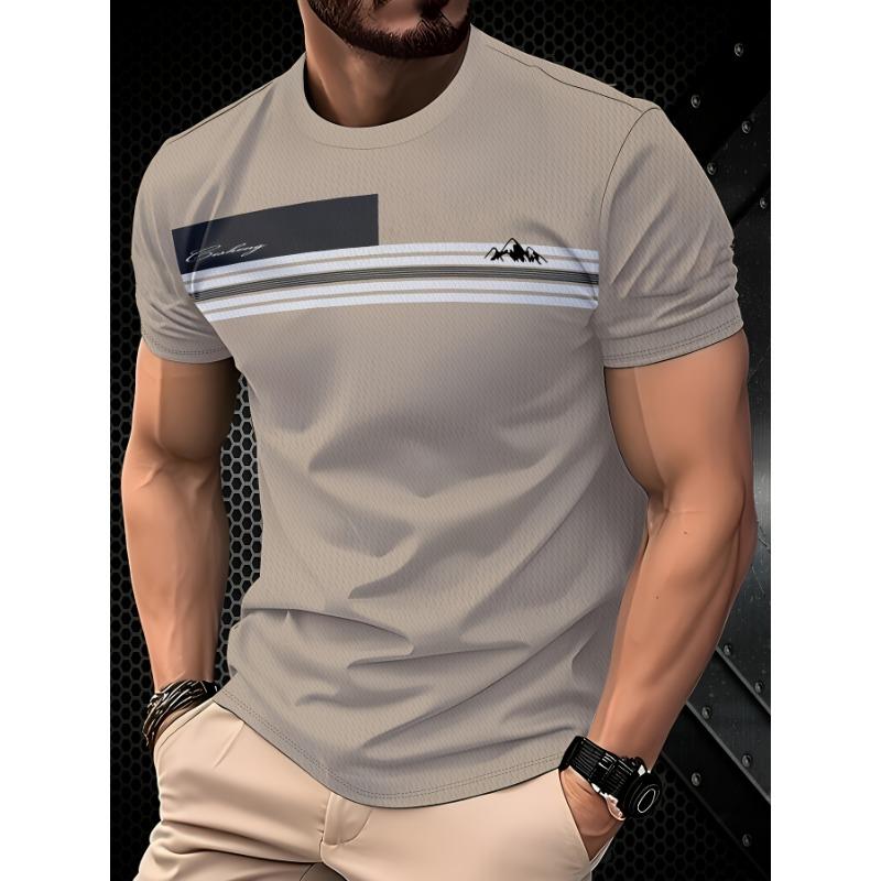 Dunkelgrau und weiß gestreiftes modisches Freizeit-T-Shirt für Herren