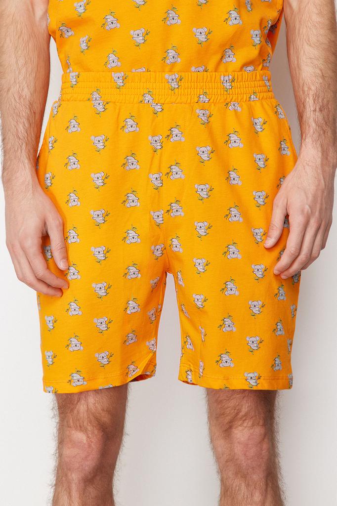 Modisches neues Pyjama-Set für Herren, orange, reguläre Passform, Strick-Pyjama-Set mit Koala-Aufdruck und Shorts