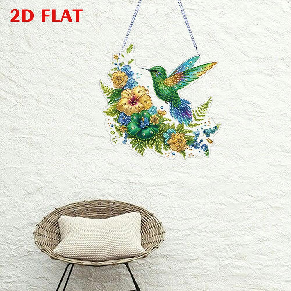 2D/Flat Hummingbird DIY Rhinestone Diamond Art Window Pendants Double Side Print Single Dide Drill Home Wall Decoration Crafts