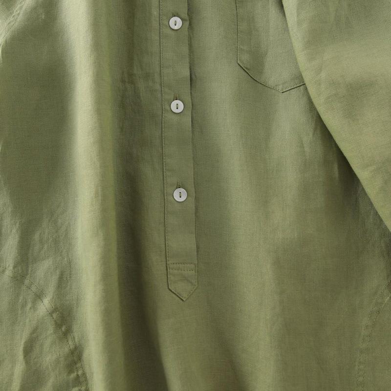 Abito Chemisier in Cotone e Lino Traspirante Collo Alto Manica 3/4 Abbottonatura Frontale Vestibilità Larga Taglie Forti Abito Lungo con Tasche Casual Quotidiano da Vacanza