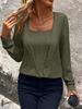 2024 European and American Solid Color Square Neck Two-Piece Look Loose Long Sleeve Casual Women's Wear for Autumn and Winter