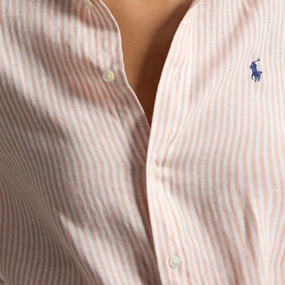Polo Ralph Lauren Woven Striped Long Sleeve Shirt Loose Fit Women shirts White 211A96158-009