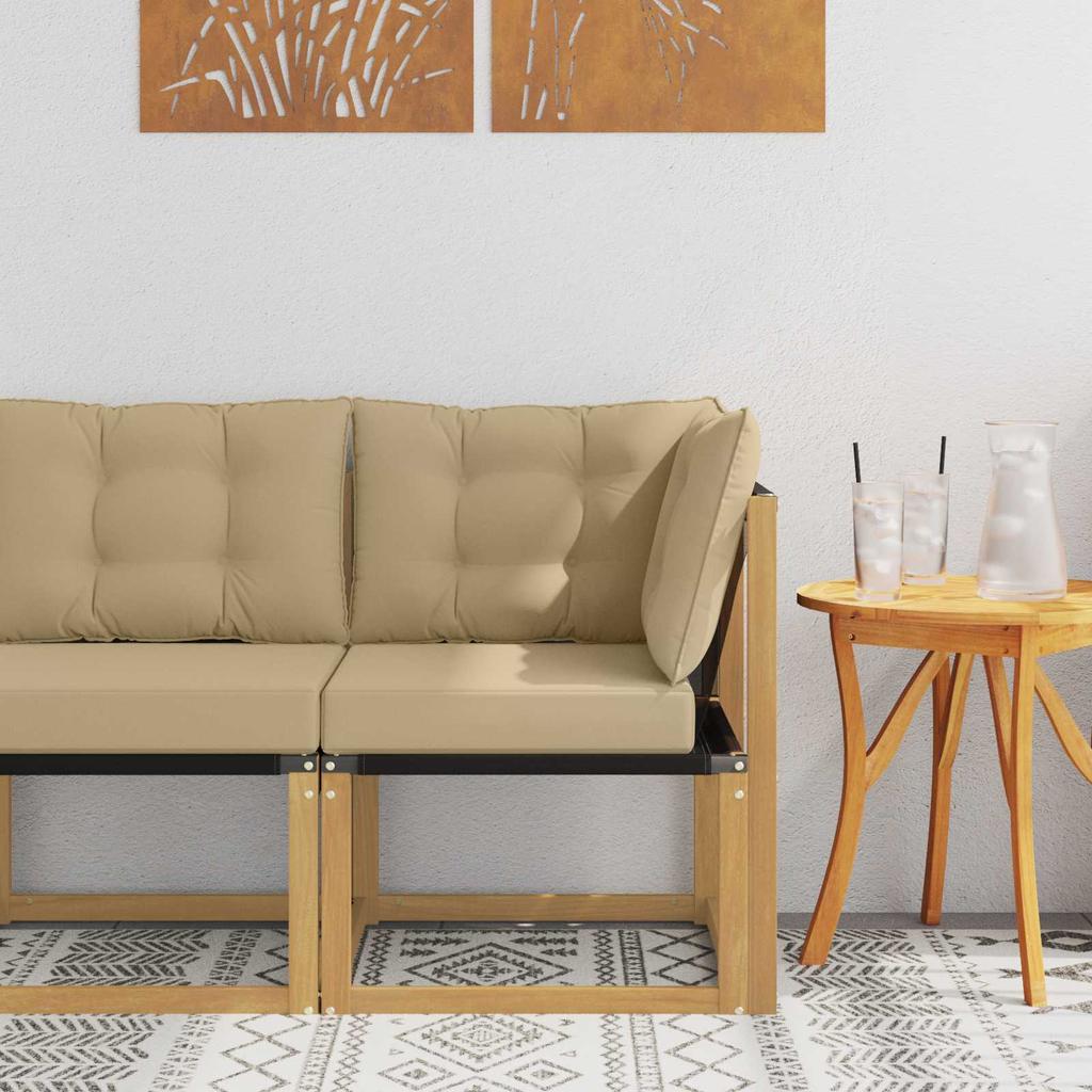 Outdoor Corner Sofa Solid Acacia Wood Frame and Textilene Fabric White