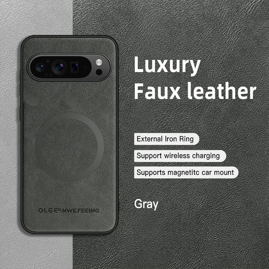 Classic Leather Wireless Charging For Magsafe Magnetic Case For Google Pixel 9 Pro XL Pixel9 Pro XL 5G Soft Back Cover