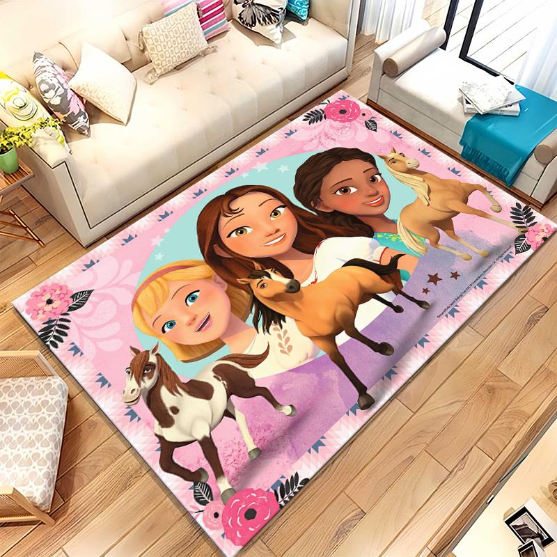 Cartoon Spirit Riding Free Horses Living Room Non-Slip Area Rug Soft Carpet for Bedroom Kids Playroom Sofa,Home Decor Doormat