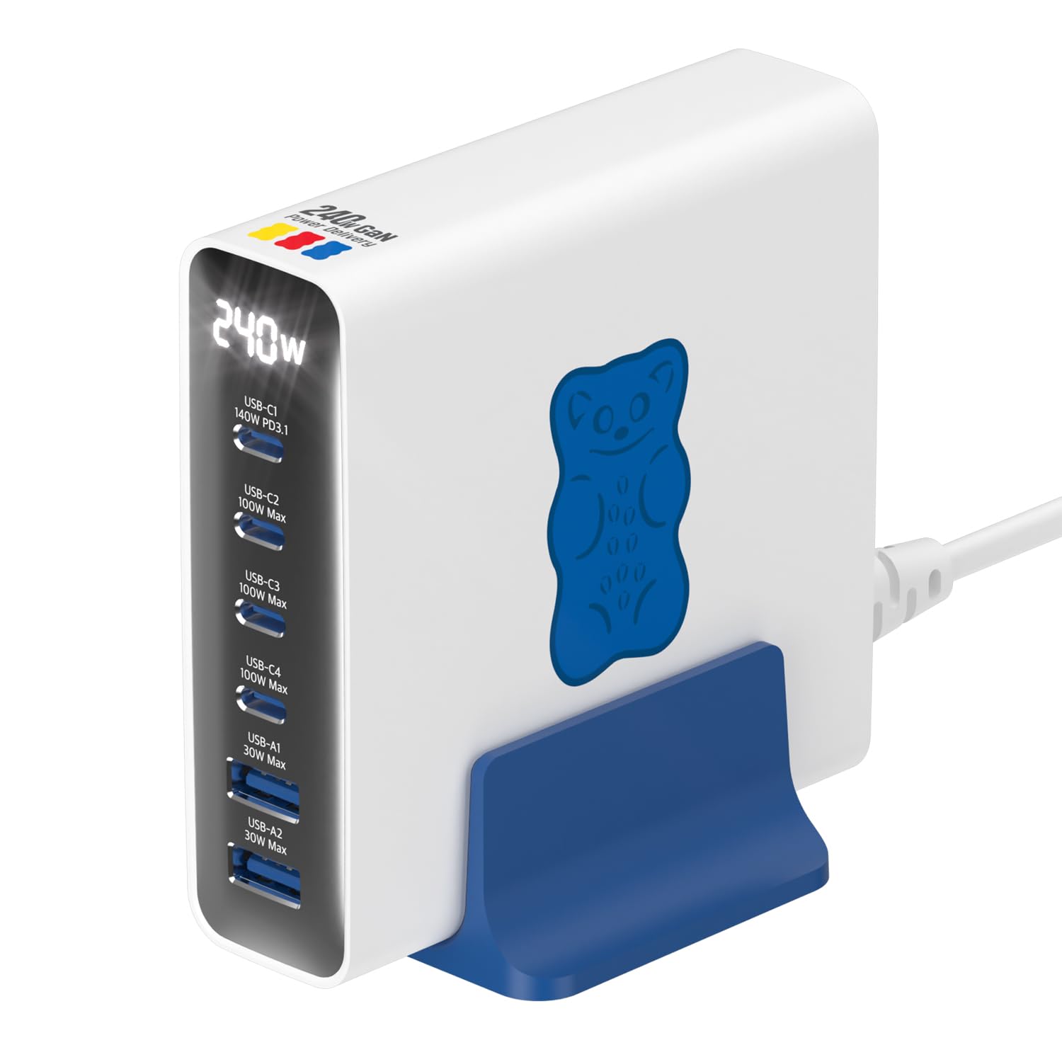 

Haribo 240W GaN Charging 6 Ports x 2 x PD QC for Consoles Station, (4 USB-C / USB-A), 3.1 (140W) & 5.0 Compatible, синий