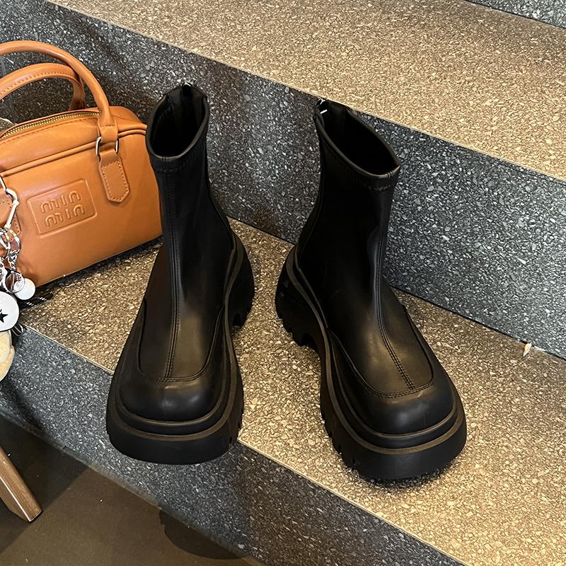 New Fashion Women Ankle Boots Chunky Platform Heels Zipper Punk Short Booties Shoes  Mujer
