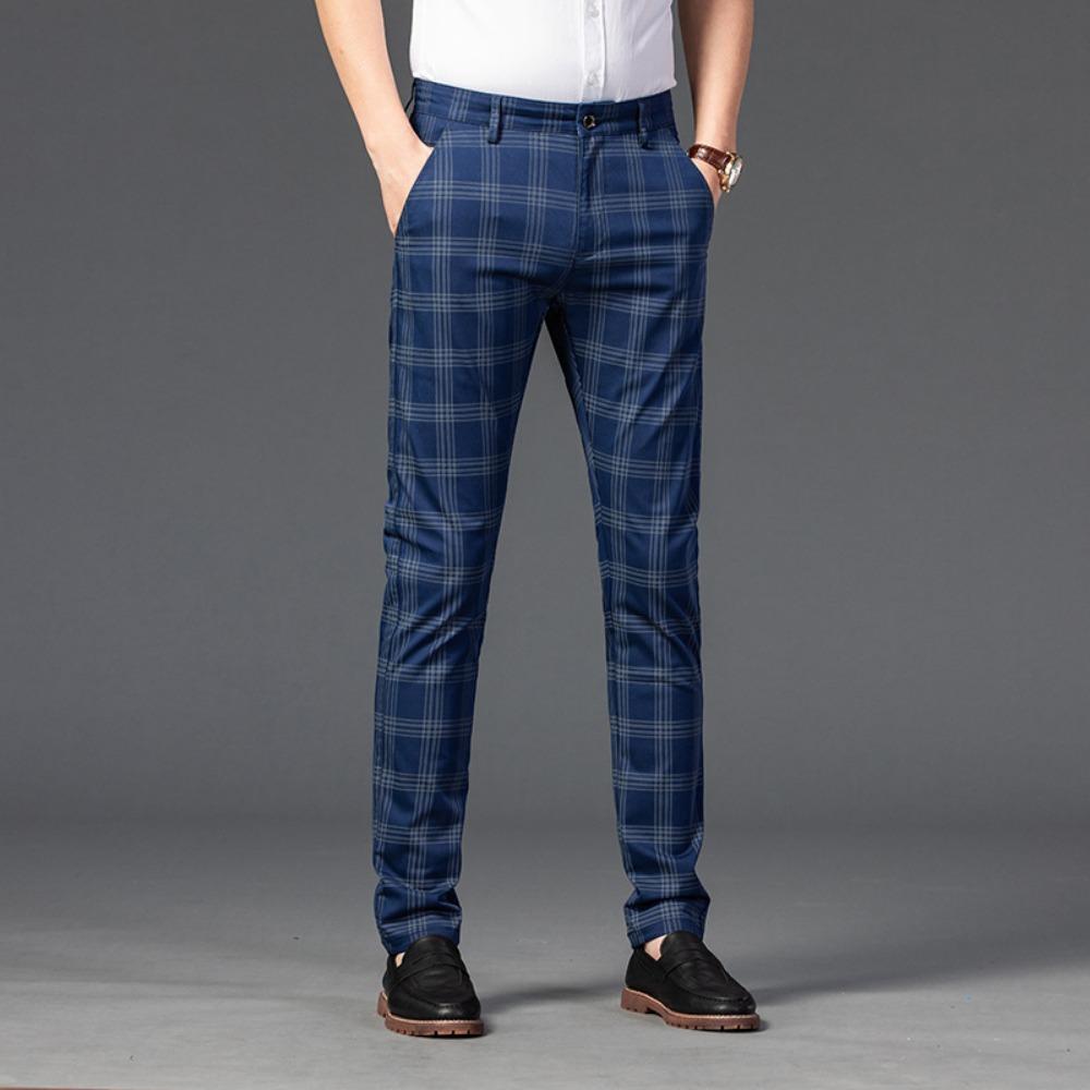2026 Sommer Klassisch Einfach Gerade Freizeit Hosen für Herren Personalisiert Kariert Vielseitig Stretch Business Casual Schmale Hosen