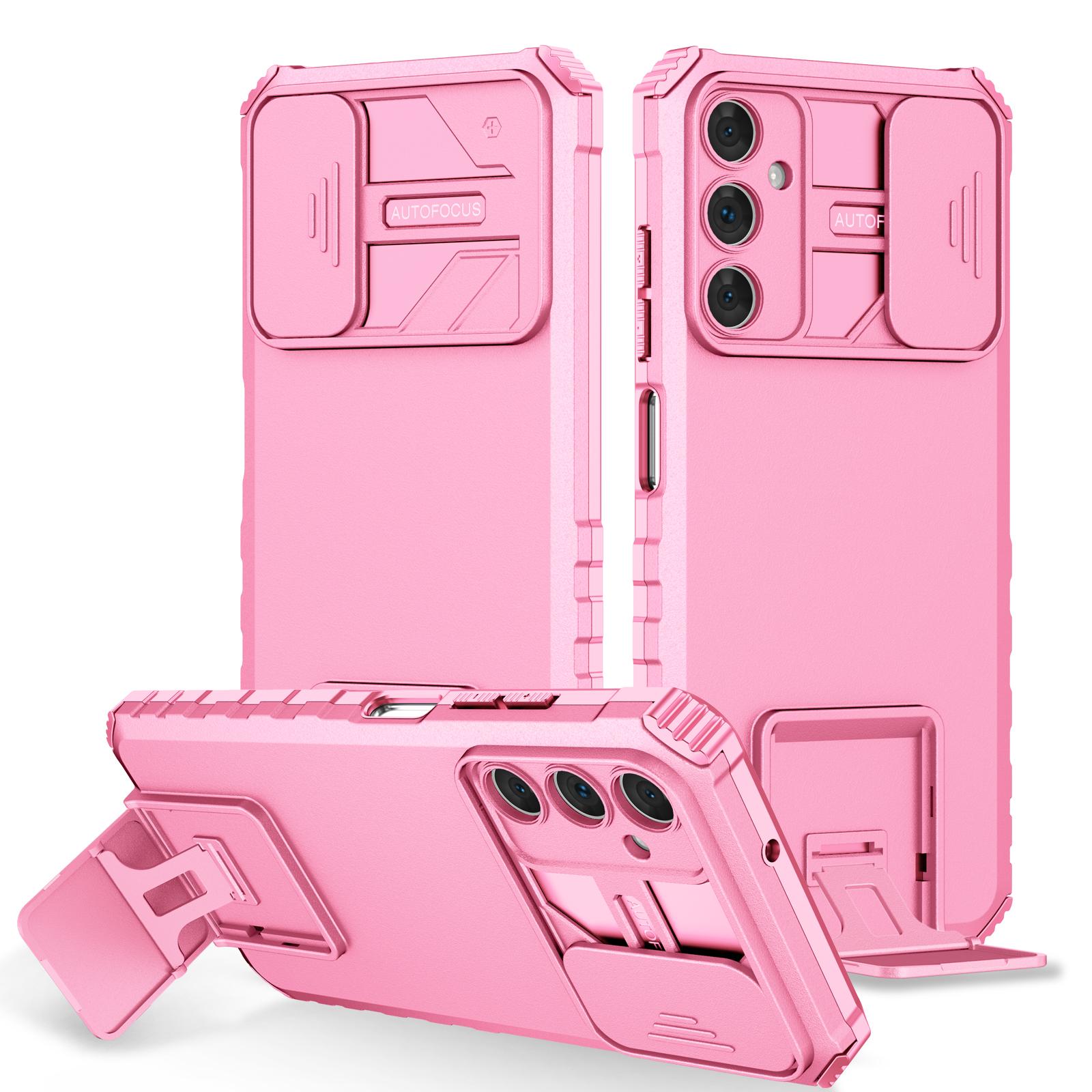 

For Samsung Galaxy A06s Case Camera Slider PC+TPU Phone Cover with Kickstand Pink