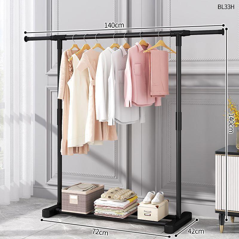 Plastic Floor-Standing Balcony and Bedroom Clothes & Hat Rack, with Folding Drying Pole and Storage.