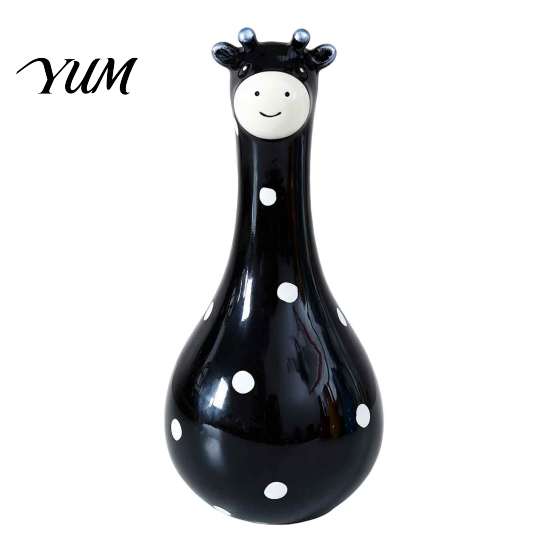 Cute Animal Shaped Floral Container Polka Dot Giraffe Vase, Hand-painted Resin Flower Creative Big-mouthed Unique Home Decor Accents Holder for Living