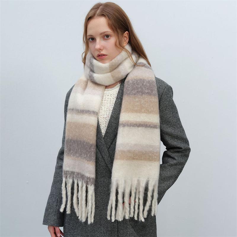 Cashmere Feeling Plaid Scarf Women Winter Thicken Warm Big Shawl Pashmina Tassel Scarves Soft Blanket Bandana Thick Muffler