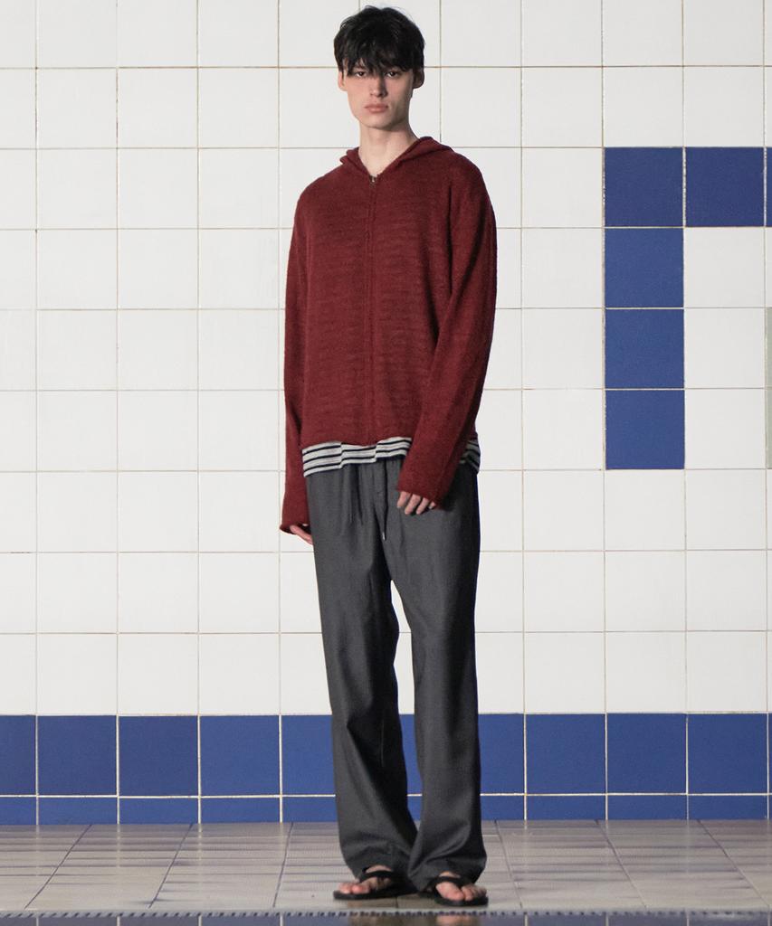 Unalloyed Argyle Elbow Knit Zip-Up Hoodie / Burgundy