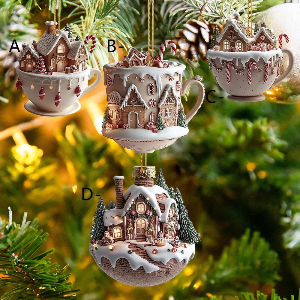 Christmas Snow House Car Pendant Coffee Cup Pendant Acrylic Pendant Car Interior Backpack Pendant