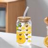 3D-Druck Goldenes Waben Bienen Schmetterlingsmuster Sublimation Glas Trinkhalm Saftglas Flasche mit Bambusdeckel zum Verschenken
