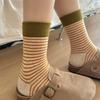 Women Retro Striped Socks Color-Block Fine Stripes Crew Socks Breathable Casual Cotton Socks for Sports Daily Errands Commuting
