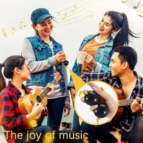 Set of 2 Pachika Asalato Folk Percussion Instruments, Maracas, Rhythm Balls, and Cachaka for Band Accompaniment, Double Balls, Black