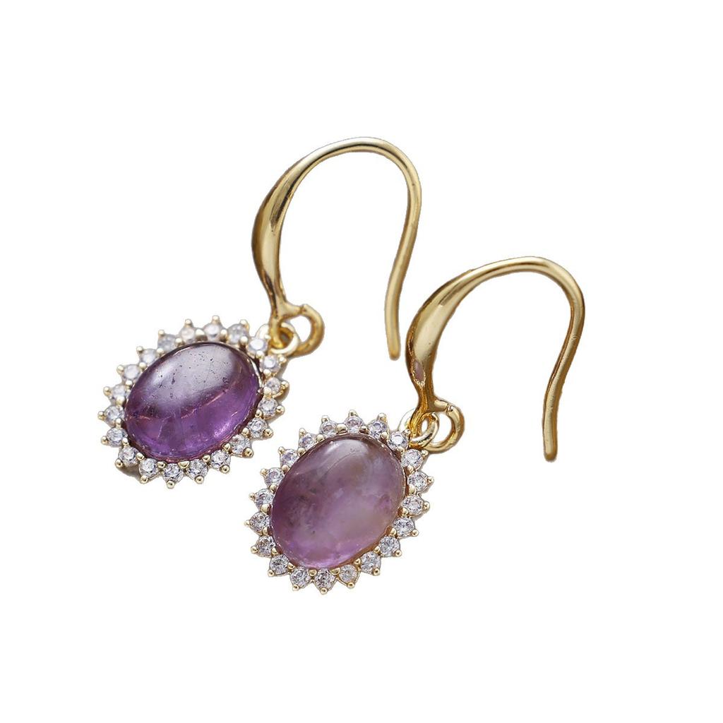 Natural amethyst earrings, retro court style sunflower zircon earrings, light luxury temperament women's earrings.