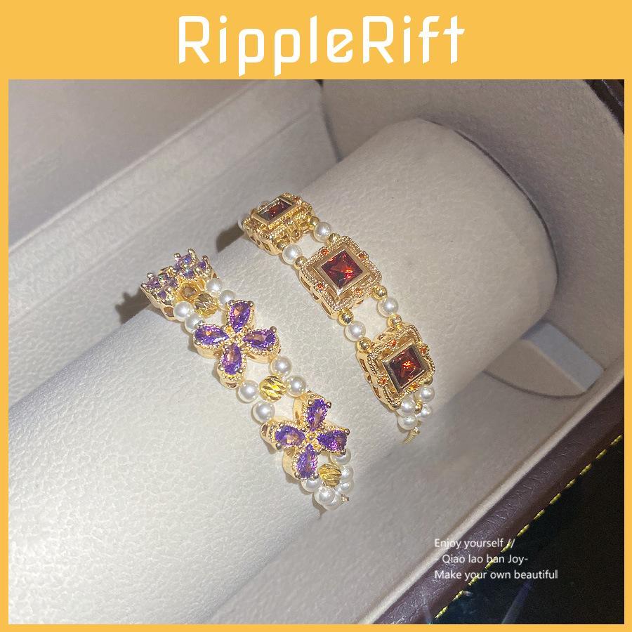Retro Floral Copper Bracelet With Sparkling Zircon In Elegant Gift For Women