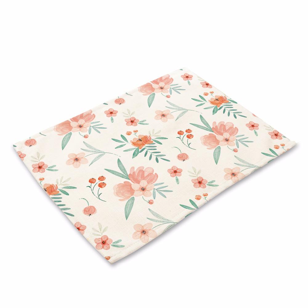 Bohemian Floral Pattern Placemat Kitchen Decor Cotton Linen Boho Dining Table Mats Coaster Pad Bowl Coffee Cup Mat 40X30cm