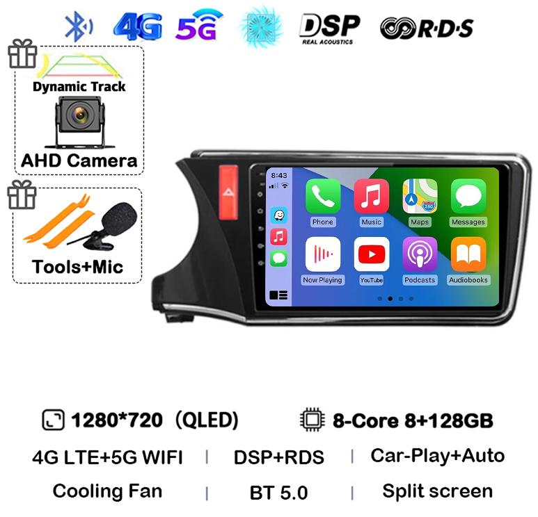 Android 14 Carplay Auto Car Radio For Honda CITY 2014 2015 2016 2017 2018 2019 Multimedia Stereo Player GPS 4G+WIFI 360 Camera