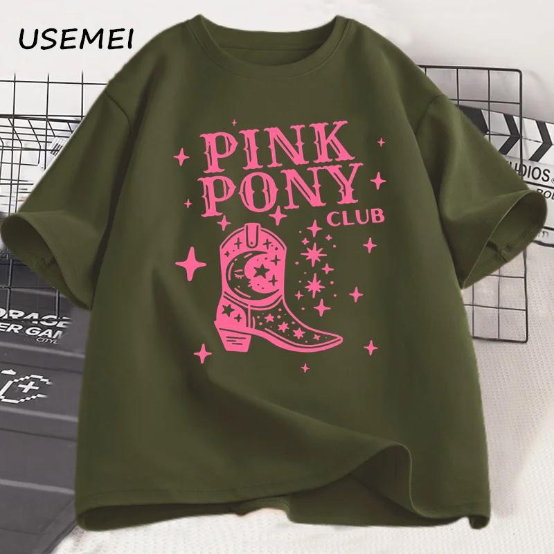 Pink Pony Club Chappell Roan Cowgirl Boots T-shirt Women Hip Hop Fashion Country Music T Shirt Lady Girl Fashion Tee Streetweawr