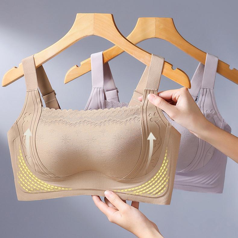 Women's Full Cup Bra Thin Adjustment Bra Adjustable Bra Double Breasted Anti Sagging Plus Size Seamless Bra