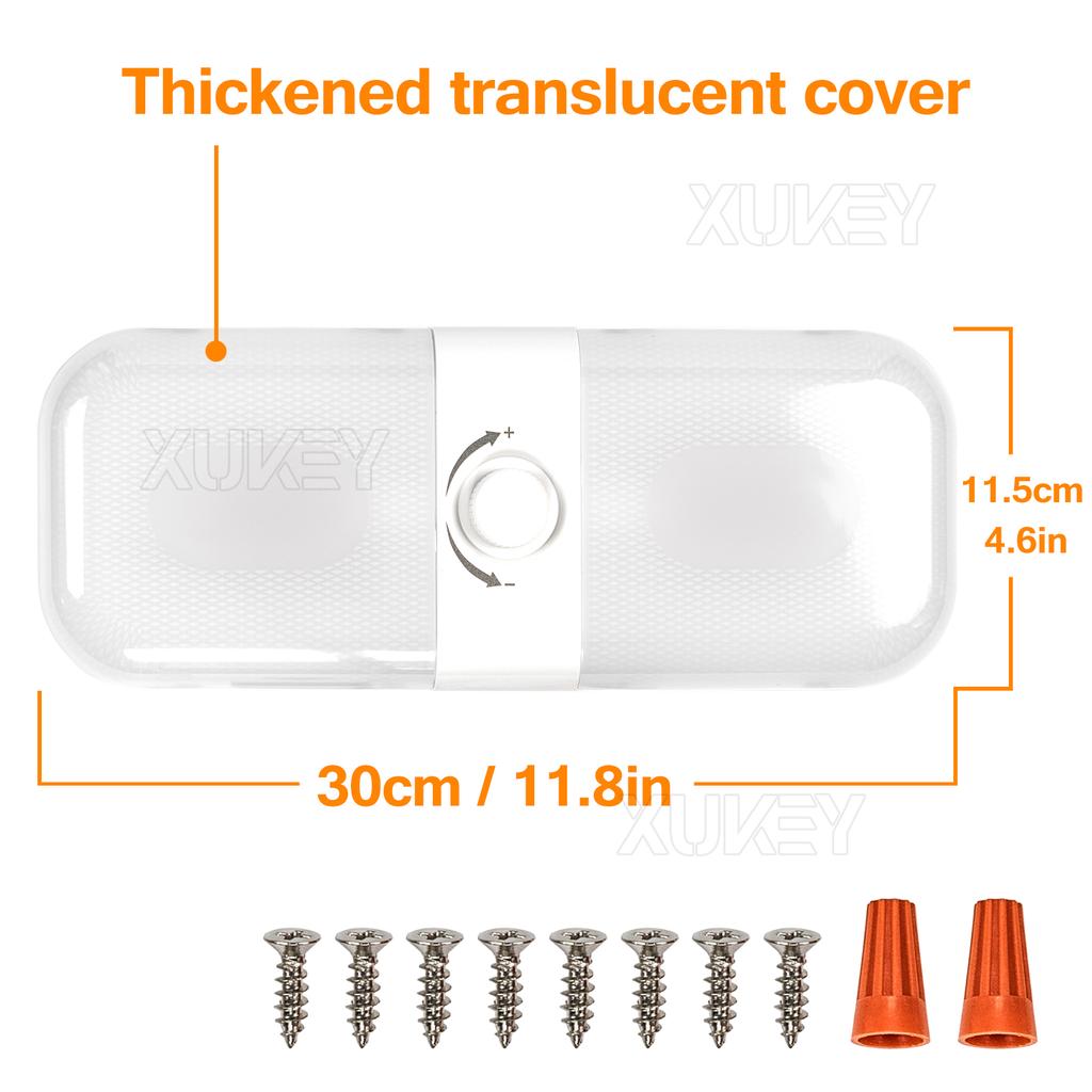 12-24v LED Interior Reading Double Dome Ceiling Light Cabin Roof Lamp Bar RV Boat Camper Trailer Caravan Lorry Stepless Dimming