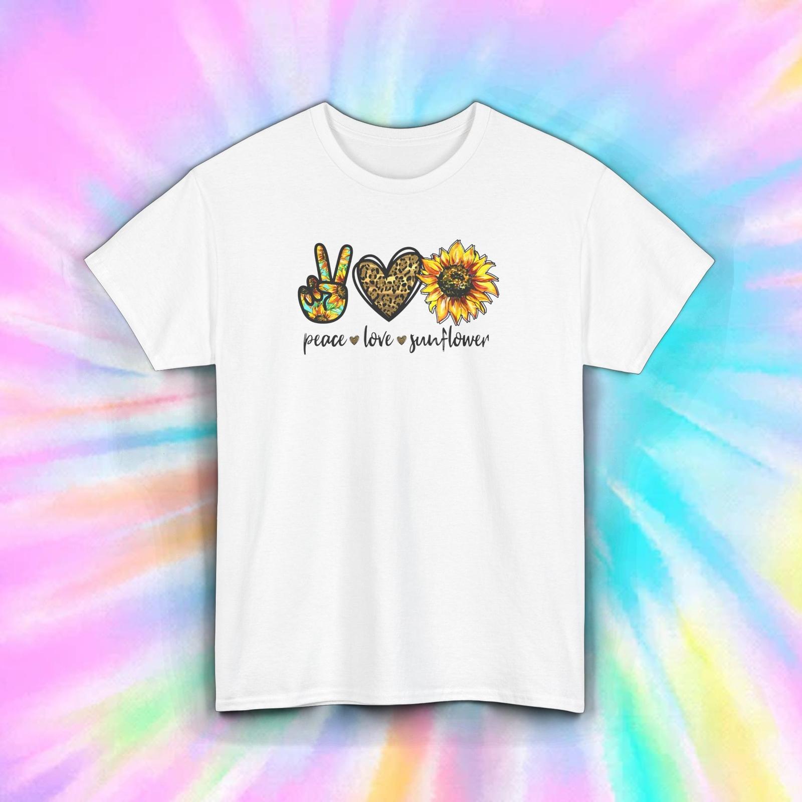 Peace Love Sunflower Shirt Leopard Print Hippie Floral Gift Tee S-5XL XXXL