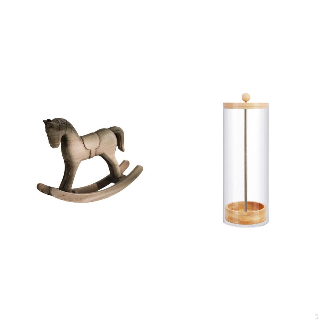 Rocking Horse Wood Sculpture Straw Dispenser Decorative Artistic Retro Design Ornament Figurine