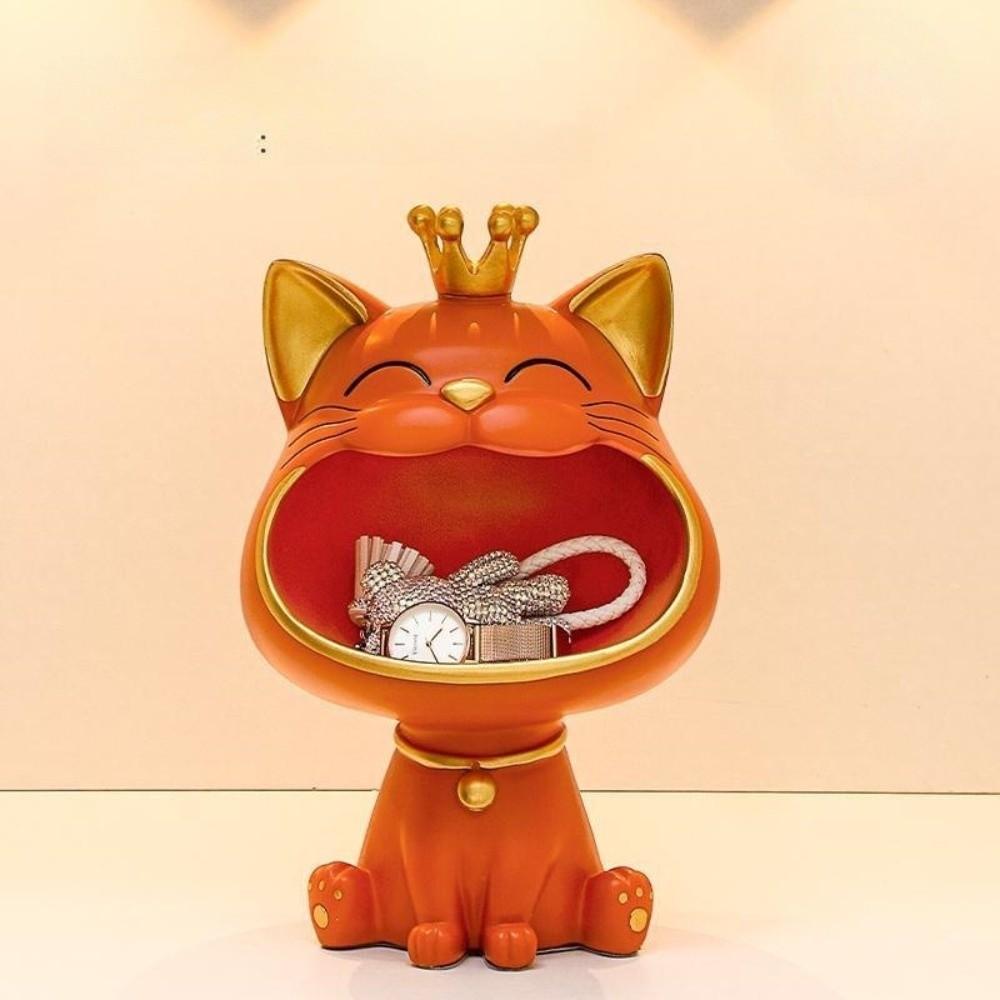 Resin Laughing Cat Entryway Decor Big Mouth Key Storage Resin Fortune Cat Statue Japanese Style Creative Desktop Ornament S