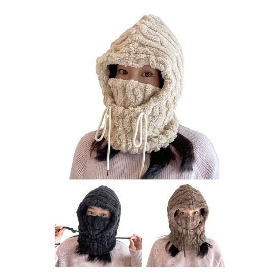Winter Hat Scarf Combo Fleece Neck Warmer with Ear Protection Knitted Sherpa Hood Windproof Ski Face Covers Stretchy Beanies