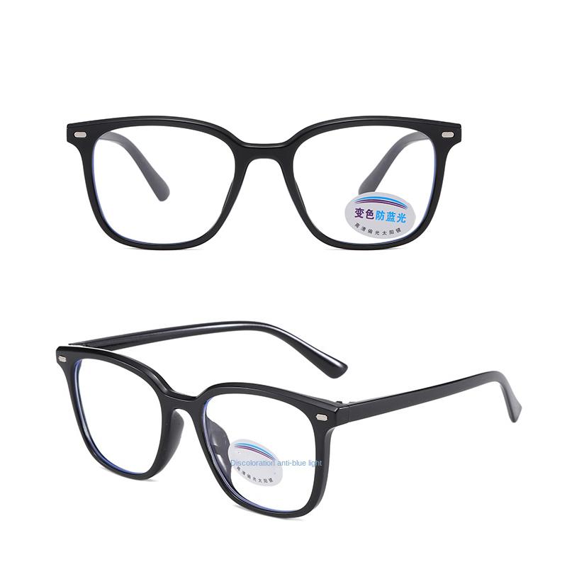 Photochromic Square Rice Nail Children's Eyeframe Color Change Anti Blue Light Flat Mirror Glasses Cute Boys And Girls