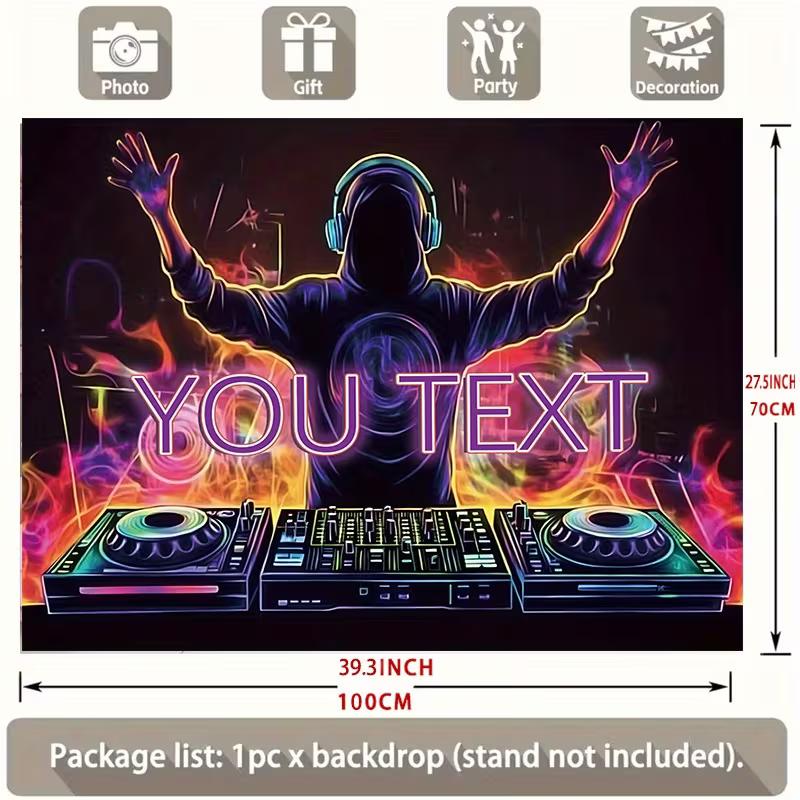 Neon DJ Wall Hanging, Personalized Text Music Party Backdrop for Club, Bar & Birthday Decor