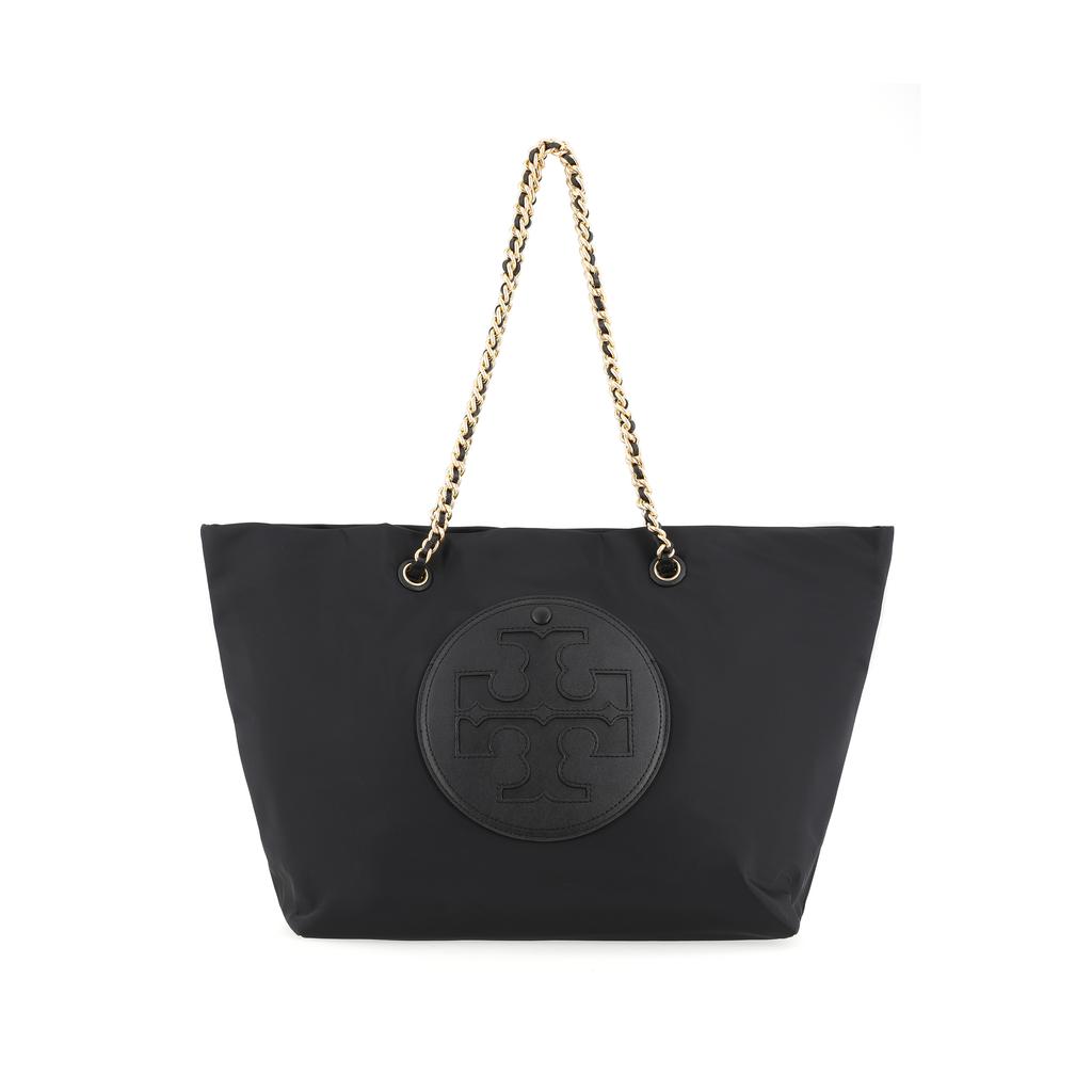 Tory Burch Logo Tote Bag Shopping Bag Fabric And Faux Leather Handheld Shoulder Bag Medium Women Tote Bags Black 152313-001