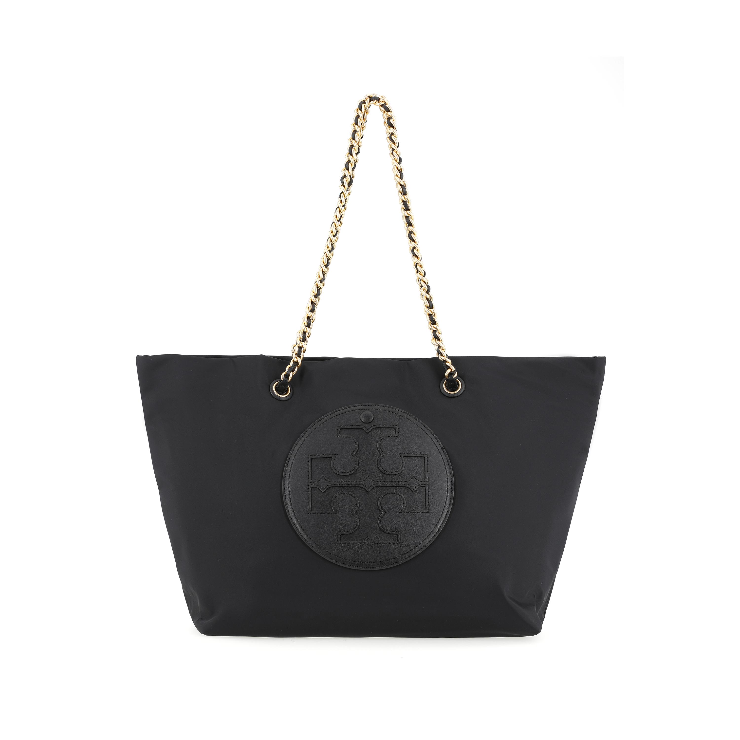 

Tory Burch Logo Tote Bag Shopping Bag Fabric And Faux Leather Handheld Shoulder Bag Medium Women tote bags Black 152313-001 Basic Set (Bag+Dust Bag)