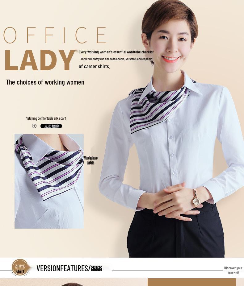 Women's 2025 Long-Sleeved White V-Neck Cotton Shirt - Slim Fit Professional Wear