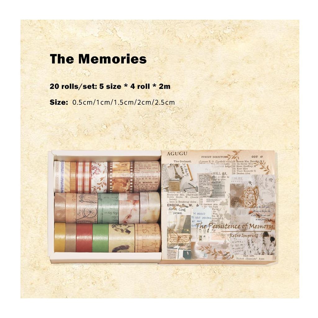20pcs Vintage Imprint Washi Tape Set Retro Style Letters Art Adhesive Masking Tape Stickers for Album Diary Decoration