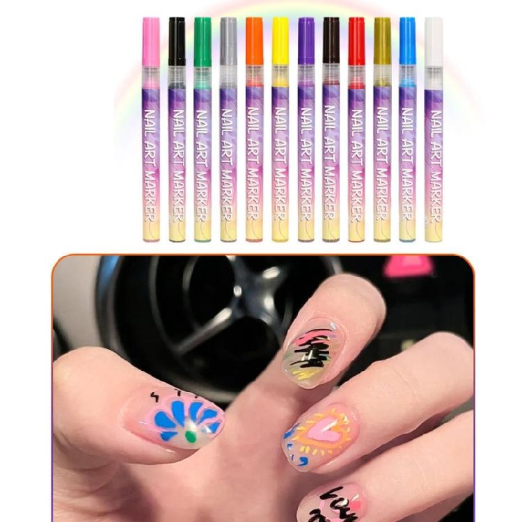 12Pack Salon Nail Brushes Pen PP Material Anti Fade Inks for Detailed Floral Nail Patterns