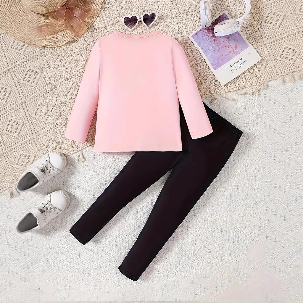 Infant and Baby Girl Spring and Autumn Style Cartoon Girl Avatar Pyrography Long-sleeved Top and Trousers Suit