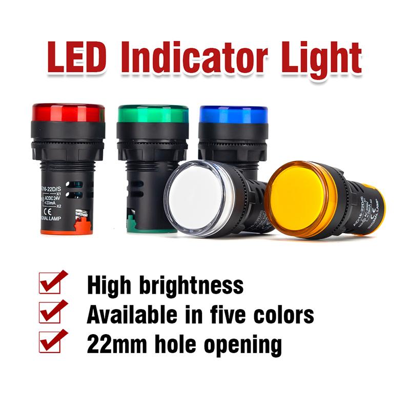 Indicator Signal Lamp Light Ad16-22Ds 22Mm Panel Mount Dc 12V 24V 110V 220V 380V Red Green Yellow Blue White Led Bulbs 20Ma