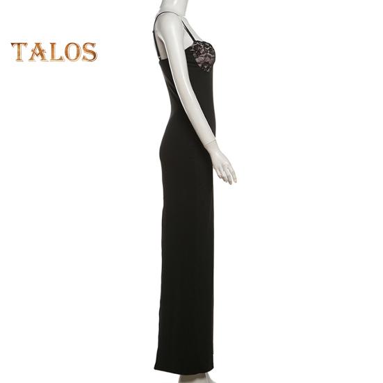 Damen Cami Spitze Bodycon Maxi Kleid Spaghetti Träger Ärmellos Schlitz Langes Kleid Sexy Tiefer Ausschnitt Abendkleid für Cocktailparty Nachtclubs