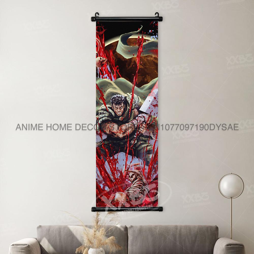 Berserk Poster Zwarte Zwaardvechter Muurkunst Schilderijen Anime Guts Hangend Schilderij Griffith Behang Casca Huisdecoratie (as the picture,25x75cm(10x30inch))