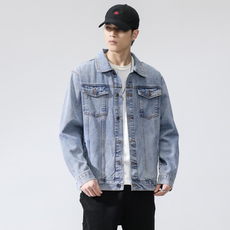 Spring and Autumn New Men's Korean Style Multi-Pocket Lapel Loose Large Size Denim Jacket Trendy Thin Style Internet Celebrity Same Style Jacket