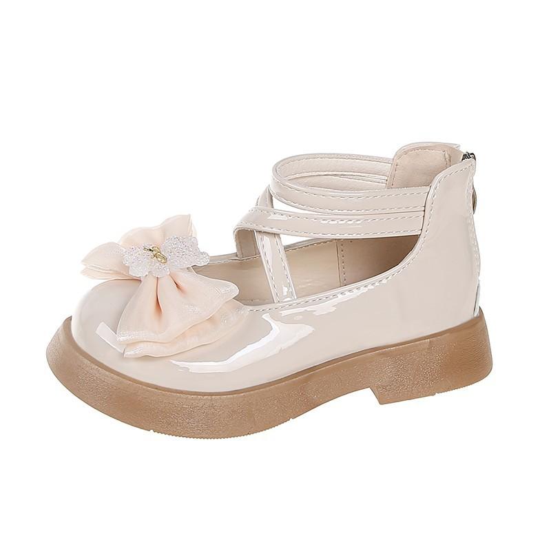 Girls Autumn Korean High Top Leather Shoes Soft Sole Bow Princess Shoes for Big Kids Size 26