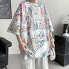 American Hand-Painted Pullovers Men's Clothing Contrasting Colors Summer Short Sleeve Vintage Casual Round Neck Loose T-shirts