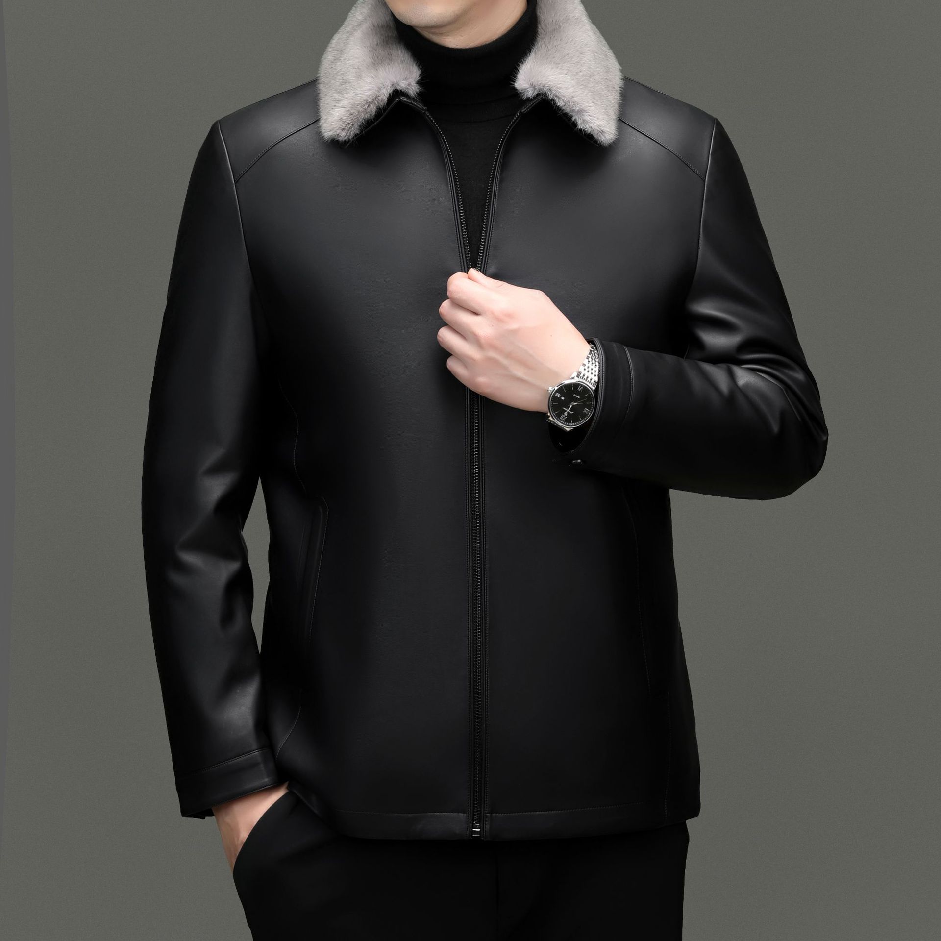 

Мужская куртка из натуральной кожи, новая мужская куртка из овчины первого слоя, повседневная, облегающая, деловая 195