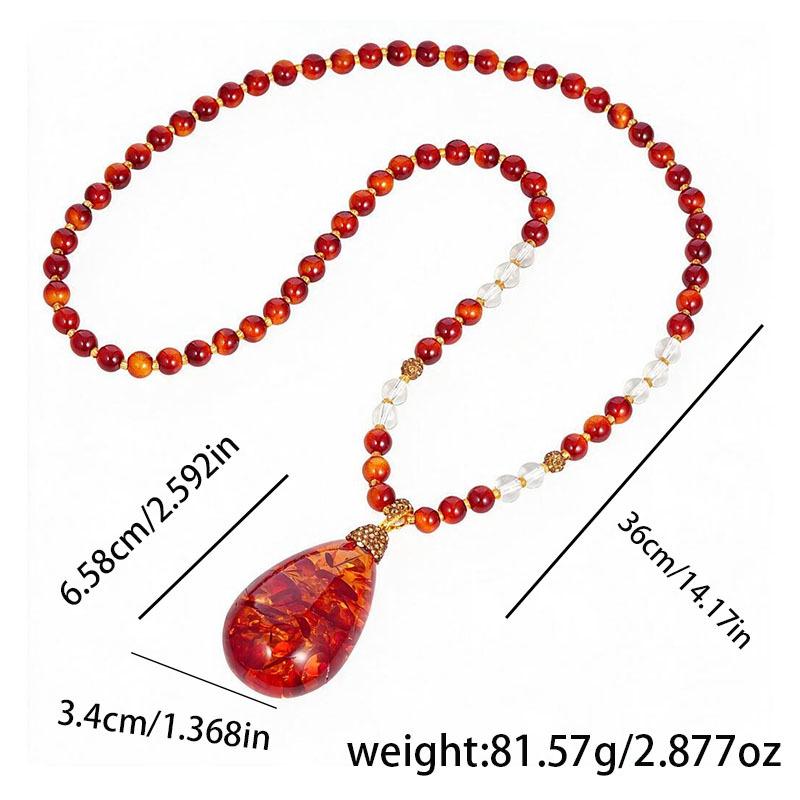 Unisex Shein Pendant Necklace: Two-Color Flower Amber & Beeswax Water Drop Design