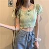 Square Collar Knitted Short-sleeved T-shirt for Women In Summer Niche Design Short Hot Girl Outfit Top